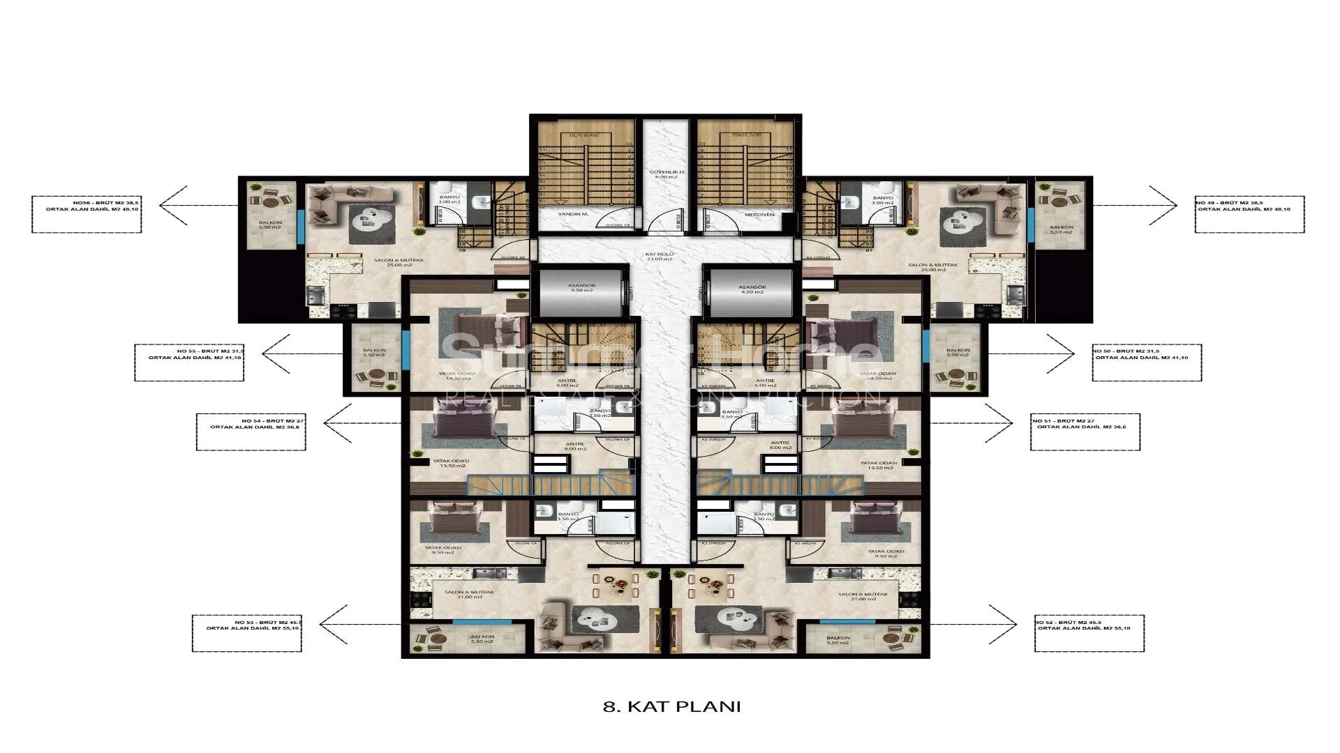 Luxurious, Elegant Apartments in Avsallar Plan - 32