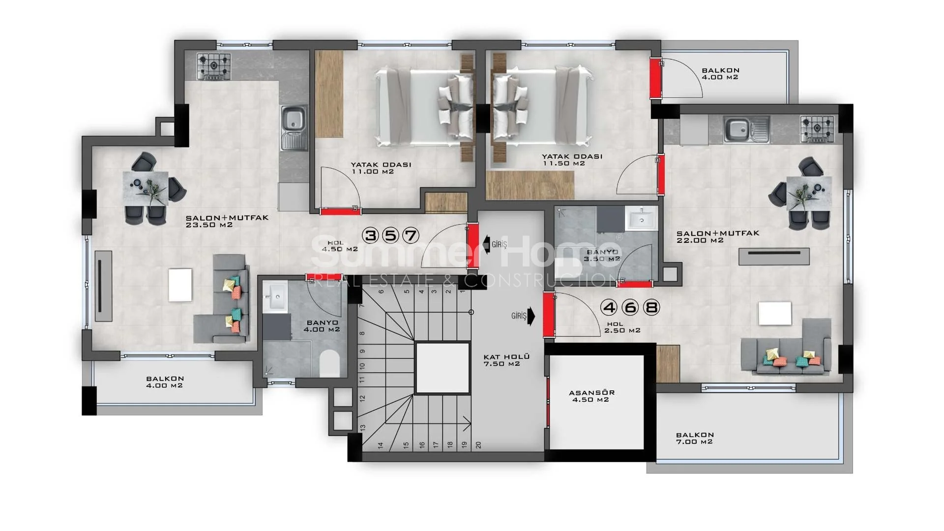 Contemporary Chic Apartments For Sale in Avsallar Plan - 6