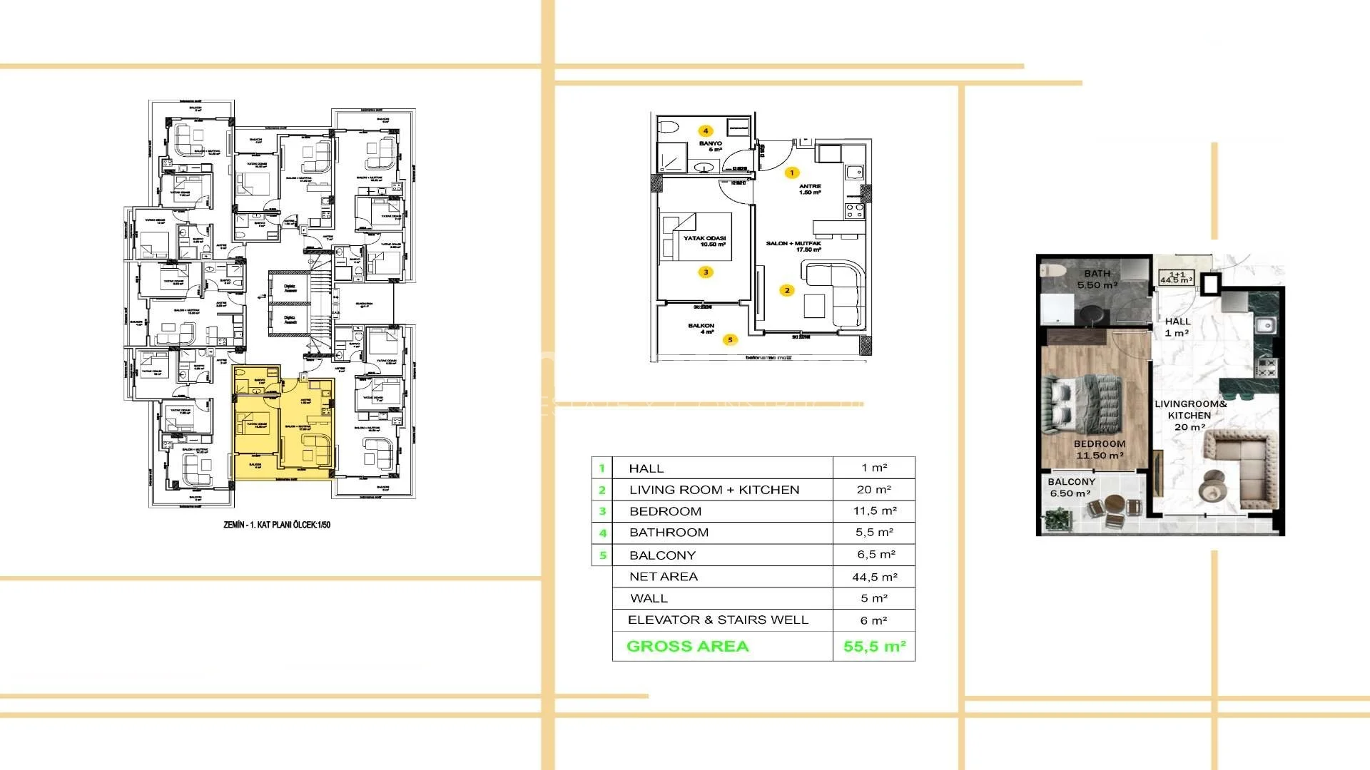 آپارتمان‌های سه خوابه خیره‌کننده در مرکز شهر آلانیا plan - 15