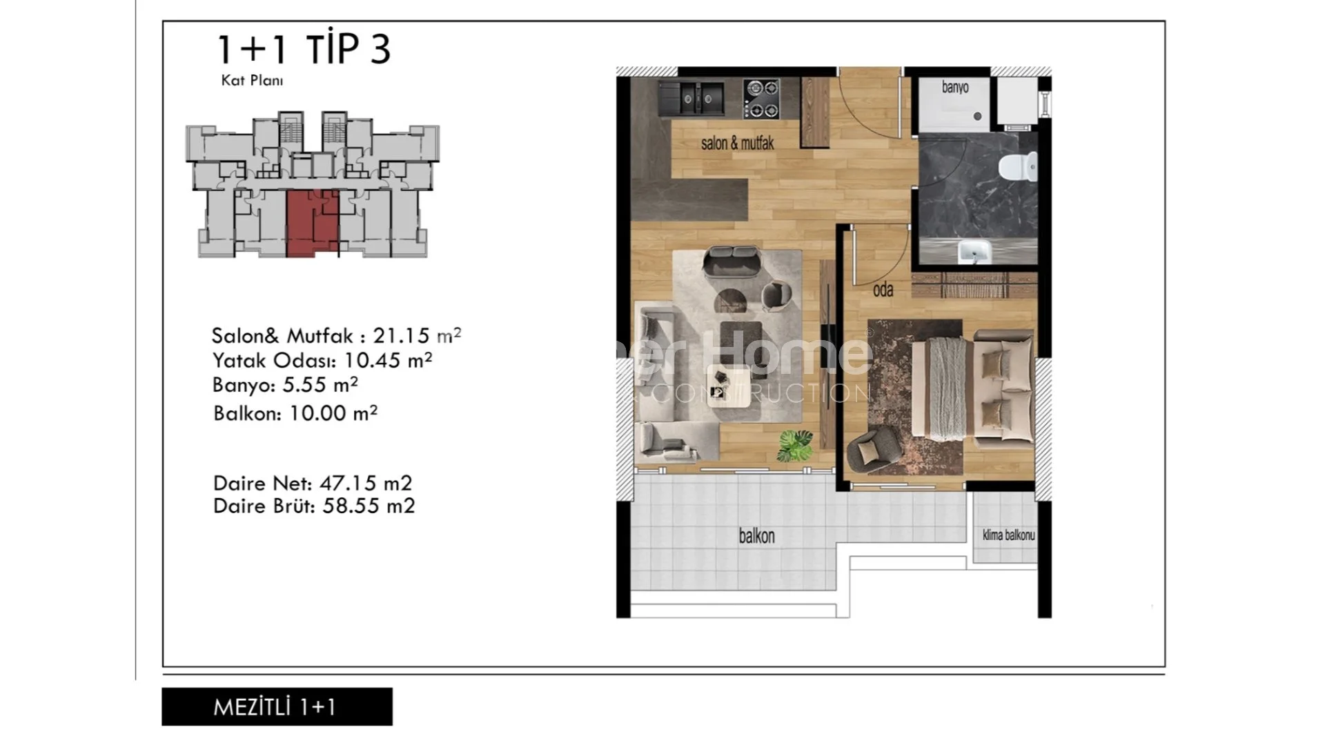 Prekrasni apartmani modernog dizajna u Mezitli, Mersin plan - 27