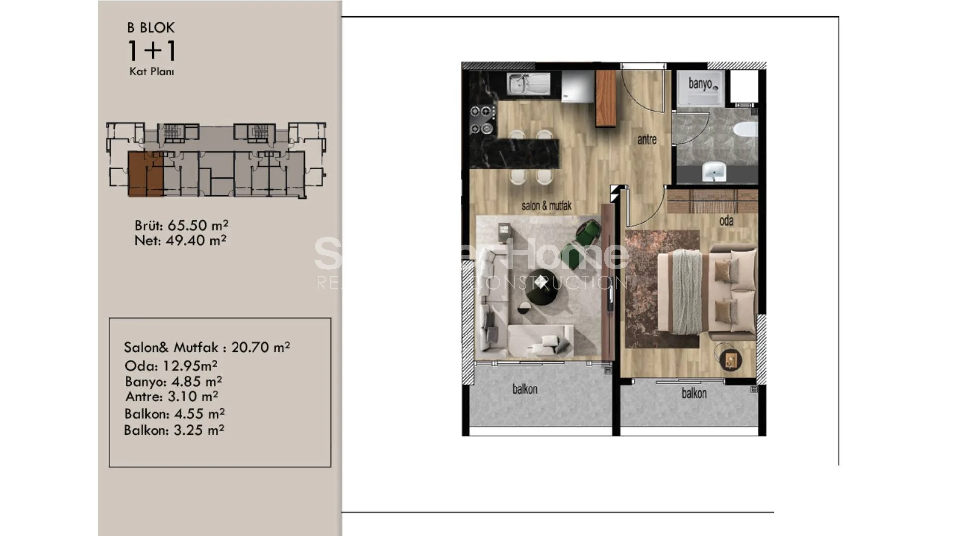 Billige leiligheter med 1 soverom i Arpacbahsis, Mersin plan - 24