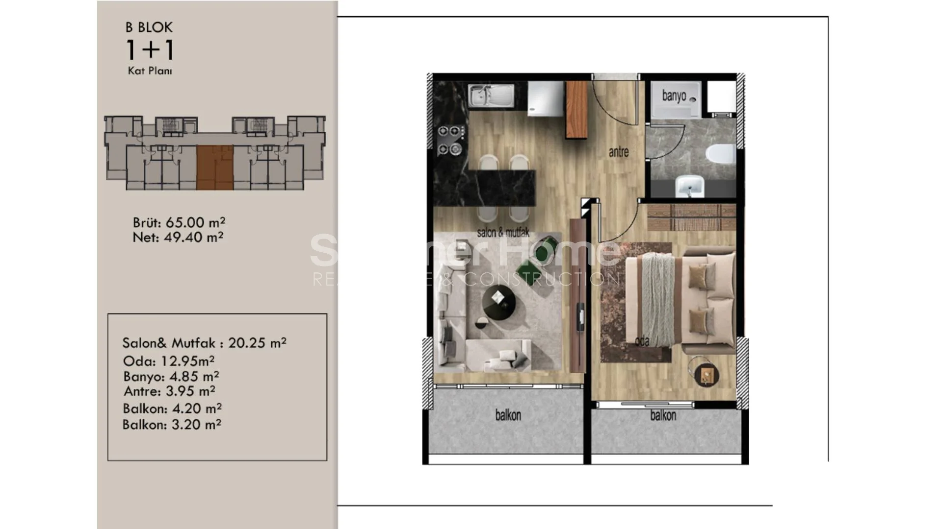 شقق رخيصة بغرفة نوم واحدة في منطقة أرباجباهشيش ، مرسين plan - 25