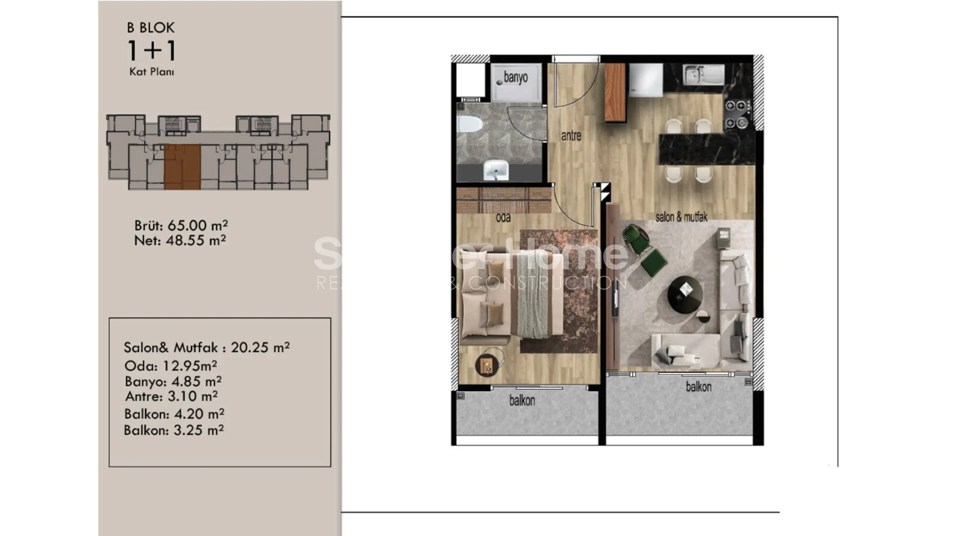 Billige leiligheter med 1 soverom i Arpacbahsis, Mersin plan - 26