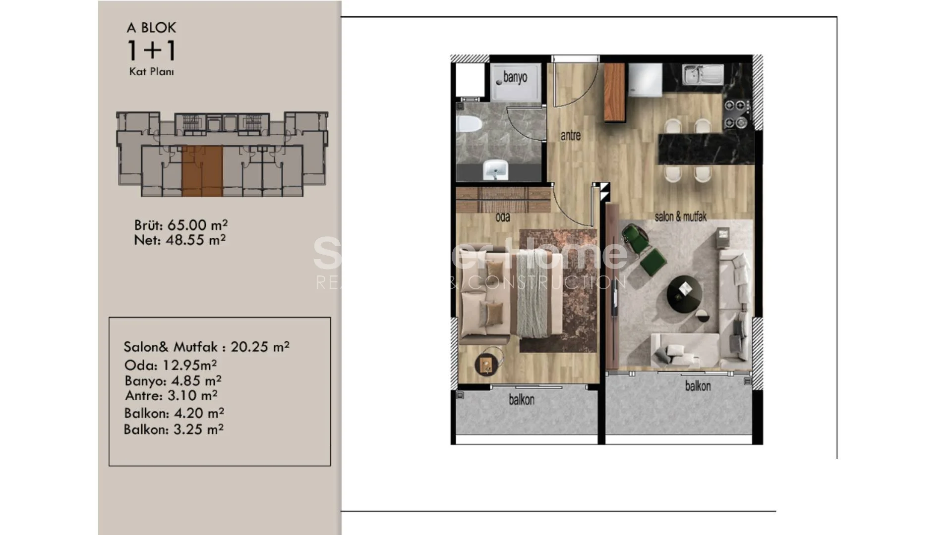 Billige lejligheder med 1 soveværelse i Arpacbahsis, Mersin plan - 29