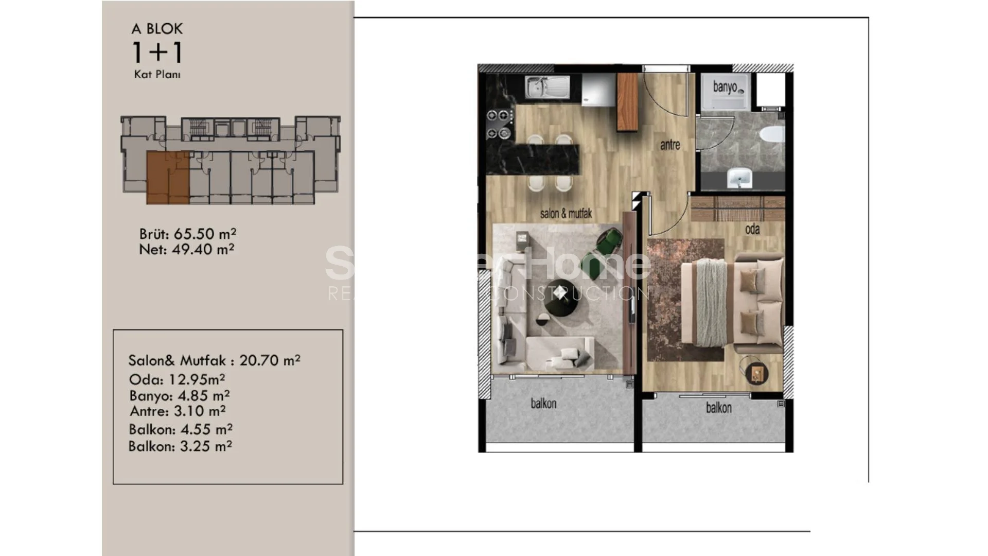 Billige leiligheter med 1 soverom i Arpacbahsis, Mersin plan - 30