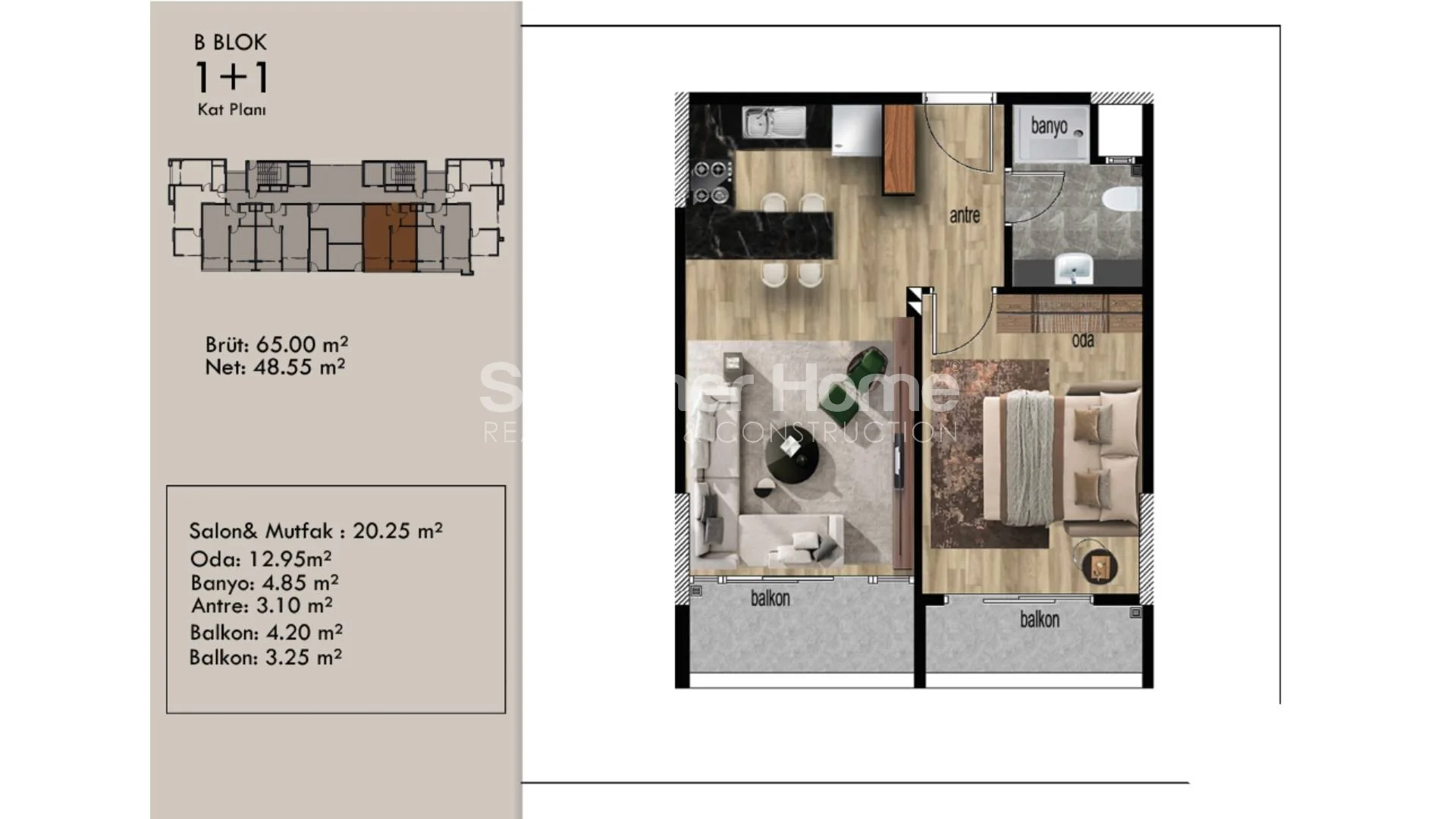 Billige leiligheter med 1 soverom i Arpacbahsis, Mersin plan - 32