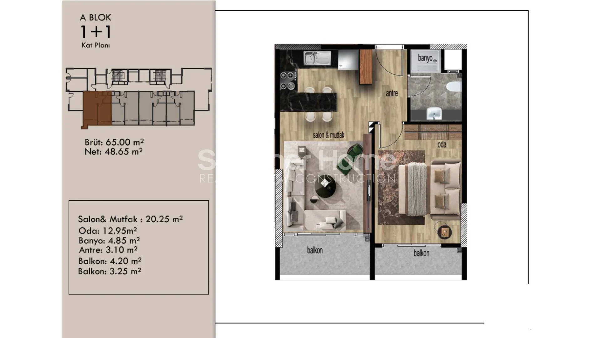 Billige leiligheter med 1 soverom i Arpacbahsis, Mersin plan - 33
